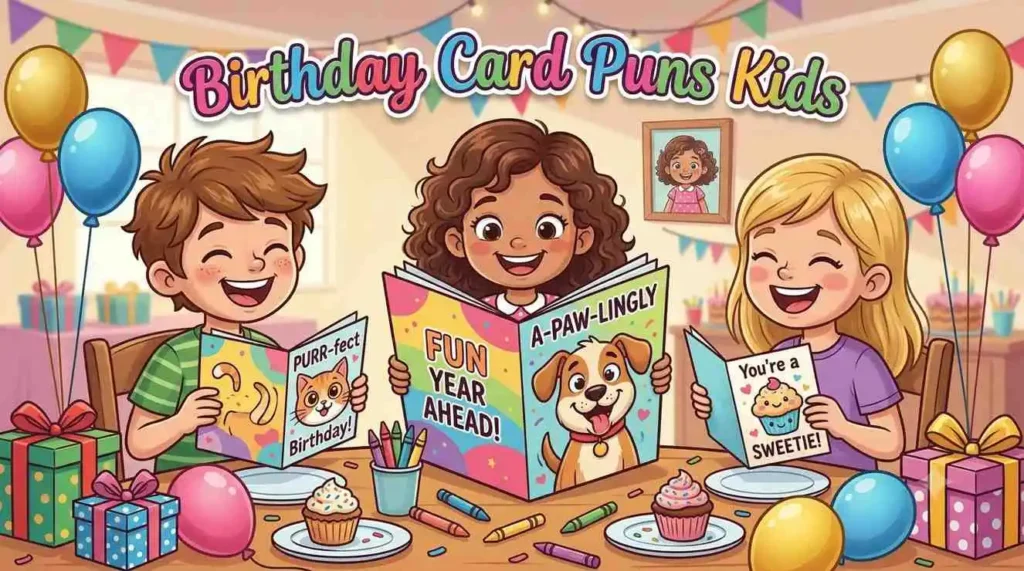 Cute kids opening birthday cards