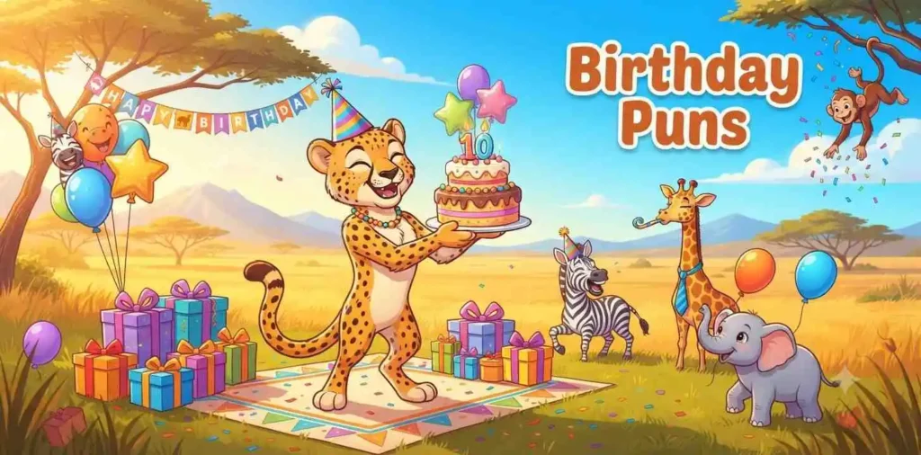 Birthday cheetah with cake