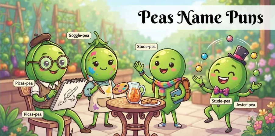Cute Pea Characters With Name Tags