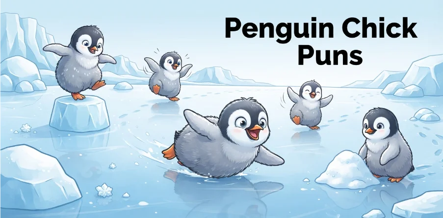 Playful penguin chick sliding on ice